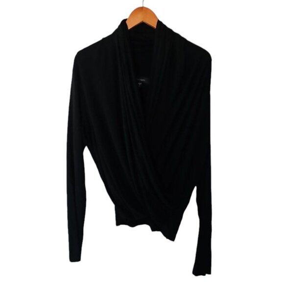 Karen Kane Black Wrap Top L Large Kinit Rayon Blend Blouse - Picture 4 of 12